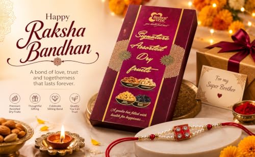 Image of Browntree Dry Fruits Rakhi Gift Hamper Signature 4P-140g | Rakhi Hamper for Brother| Cashews, Almonds, Black Raisins, Apricots with Rakhi Band | Fresh & Healthy Dry Fruits | Perfect Gifts, Festivals & Corporate Hampers | Unique Gifts for all Celebration