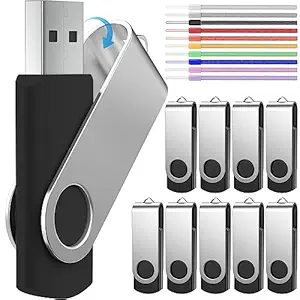 USB Flash Drive 512MB 10 Pack Portable Pen Drives - Bulk USB 2.0 Memory Sticks Small Capacity Thumb Drive Zip Drive - FEBNISCTE Swivel Pendrive Data Stick Black Jump Drives with Led Indicator