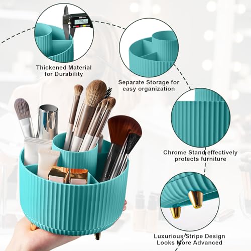Image of Diesisa 360 Rotating Makeup Brush Organizer With 5 Sections, Spining Countertop Swivel Makeup Brush Holder for Cosmetics, Nail Polish, Art Supply, Bathroom Vanity Desktop Organizer - Blue