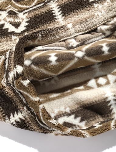Image of ZAFUL Men 1 /4 Zipper Ethnic Aztec Fleece Unisex Winter Sweatshirt Tops 2026 | Funnel Neck Fluffy Polar Fleece Faux Sherpa Soft Thermal Pullover Kangaroo Pocket Jacket Hoodie Tops