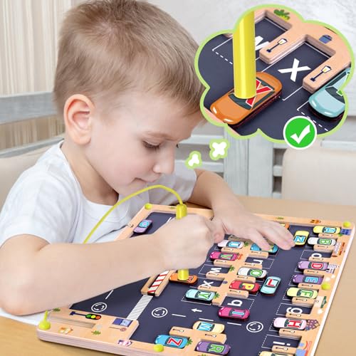 image for Scuwtocn Wooden Magnetic Alphabet Maze Letter Puzzle, Montessori Fine 