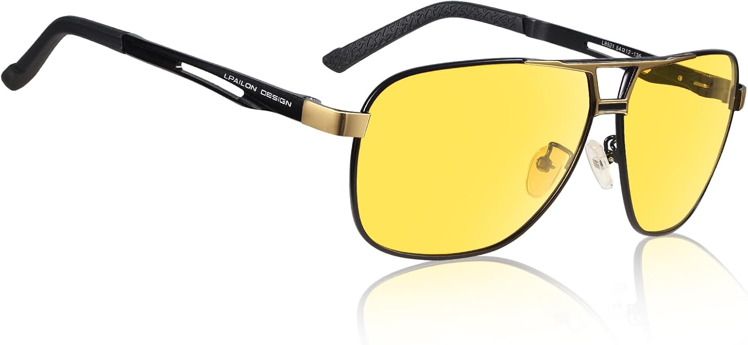 Aviator Night Vision Glasses for Men Driving Cool Metal Frame Ultra Light