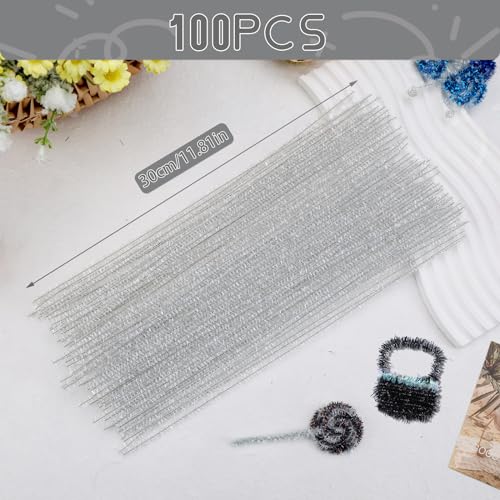 Image of Hssugi 100PCS Pipe Cleaners, Glitter White Chenille Stems Craft Supplies | Pipe Cleaners Craft Supplies, Pipe Cleaners Bulk Fuzzy Sticks for DIY Art and Craft Projects Home Decoration