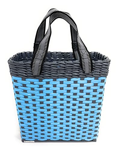 Image of Paperus, Small, Sky Blue & Grey, Carry Bag, Handbag, Tiffin Basket, Lunch Bag for Office, Rectangular, Eco-Friendly, Handmade of Paper Ropes, in Inch 11 H, 10 L, 5 Wide Base, 10 Liter