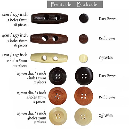 IDOXE Wood Horn Toggle Buttons 1-1/2" Chery Oval Wooden Button in Sewing for Coats Sweater Crafts Decor in Box