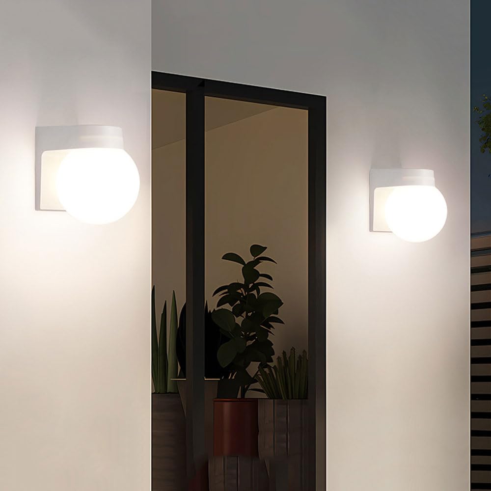 Wodoodporna lampa ścienna z globusem 30 W, zewnętrzna latarnia ścienna, nowoczesna i minimalistyczna lampa ścienna, akrylowy klosz do schodów, korytarzy, balkonów, ogrodów, ścian/biały