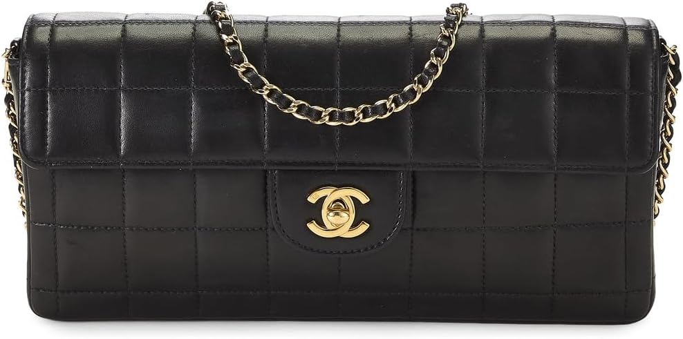 WHAT GOES AROUND COMES AROUND Women's Pre-Loved Chanel Black Lambskin Chocolate Bar East West Shoulder Bag
