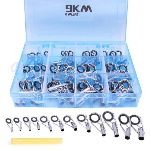 9KM DWLIFE Fishing Rod Tip Repair Kit 45pcs, Black Stainless Steel, Wear Resistant Ceramic Ring, Guide Replacement