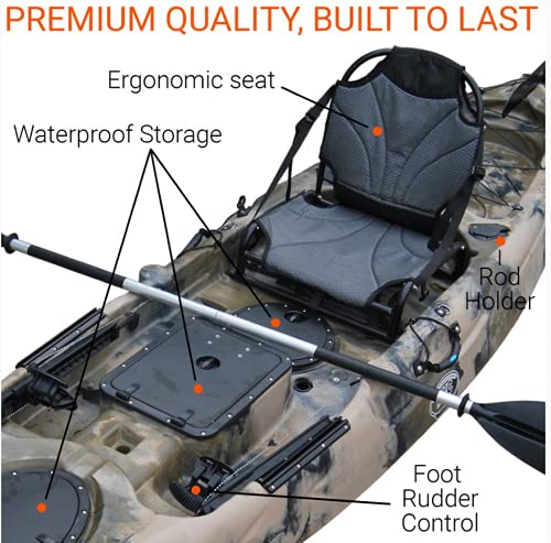 BKC UH-RA220 11.5 Foot Angler Sit On Top Fishing Kayak with Paddles and Upright Chair and Rudder System Included (Green CAMO) - Thumbnail 4