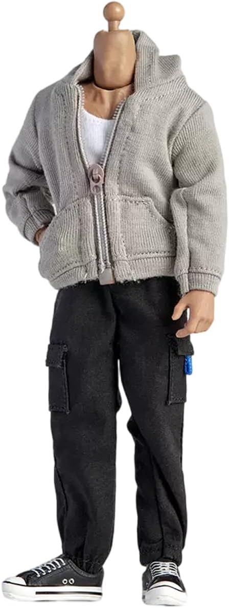 1/12 Action Figure Clothes,3-Piece Set Casual Jacket,Vest and Pant,Miniature Clothing for 6" Action Figures,1:12 Scale Doll Clothes only (Grey+White+Black)