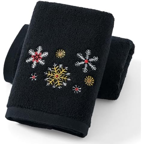 sense gnosis Black Hand Towel Set of 2 Snow Embroidered 100% Cotton Thick Ultra Soft Highly Absorbent Luxury Hand Towels for Bathroom Decorative Gift 13 X 29 Inch Cover