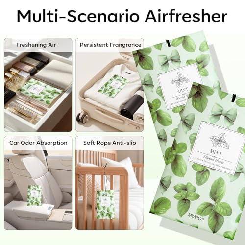 Image of MYARO 20 Pack Peppermint Scented Sachets for Drawer Closet & Car - Mint Air Freshener Bags for Small Space, Storage Bag, Trash Cans Home Fragrance