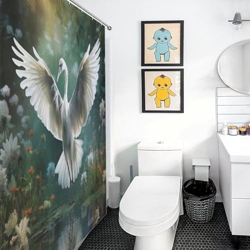 Rideau de douche grue en polyester imperméable 140x183 cm
