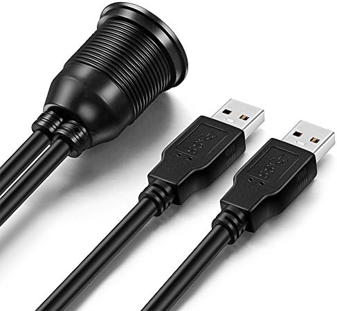 OBSTORM 2 Ports Dual USB 3.0 Male to USB 3.0 Female AUX Flush Mount Car Mount Extension Cable for Car Truck Boat Motorcycle Dashboard Panel (1 Meter)