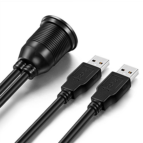 OBVIS 2 Ports Dual USB 3.0 Male to USB 3.0 Female AUX Flush Mount Car Mount Extension Cable for Car Truck Boat Motorcycle Dashboard Panel -(6 Feet)