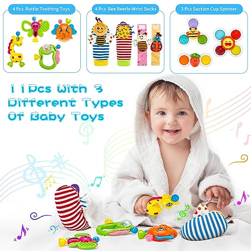 Baby Rassel 0-6 Monate, Baby Spielzeug 0 3 6 9 Monate Rasselsocken Baby 0-6 Monate Motorikspielzeug ab 1 Jahr Neugeborenen Baby Geschenk Saugnapf Spielzeug Montessori Spielzeug ab 1 Jahr – Bild 4