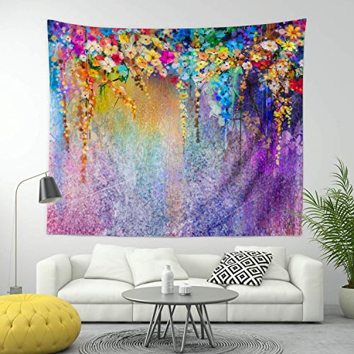 Broshan Colorful Flower Tapestry For Bedroom Large, Watercolor Floral Print Tapestries Purple Wall Haning Fabric For Girls Home Dorm Wall Decor Artwrok Mural Blanket #TOP1