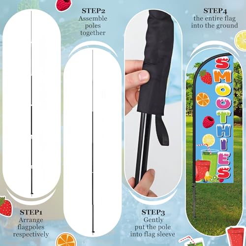 Image of Remagr 2 Pack Smoothies Feather Flag 7 ft Advertising Swooper Flag Sign Windless Smoothies Banner with Pole Kit and Ground Stake for Businesses Storefronts Retailers Shops Food Trucks Events