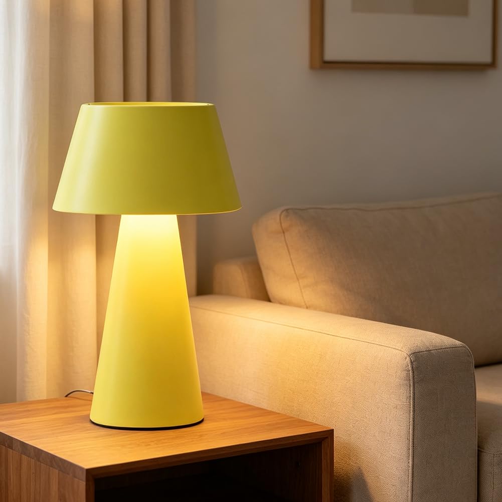 LED Pilz Tischlampe Kabellos Dimmbar 3000K-6000K Pilzlampe Batterie USB Aufladbar mit Touch Control Nachttischlampe Innen und Außen Modern Acryl Lampenschirm für Wohnzimmer Schlafzimmer,Gelb