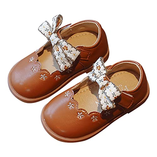 Fashion Summer Children Sandals Girls Casual Shoes Round Toe Low Heel Hook Loop Rhinestone Bow Toddler Slippers Size 5 (Brown, J)