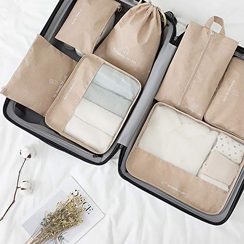 Image of Travel Storage Bag / 7 pcs Set Luggage Organizer Packing Cubes,Compression Pouch, 2019, Beige