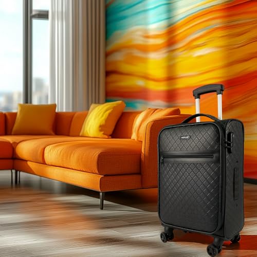 KYME 24 Inch Suitcases Luggage,PU Leather Softside Suitcase with Double Spinner Wheels, Black2