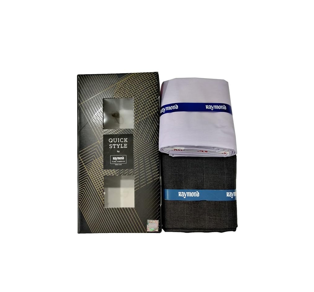 Raymond Quick Style Shirt & Trouser Fabric Set for Men | Checked Shirt Fabric with Plain Pant Material | Premium Box Packaging | Formal Wear Combo (Multi)
