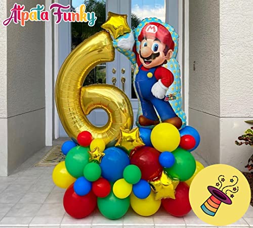 Image of Atpata Funky 6 Number Golden Foil Balloon 32 inch Size Birthday Decoration Items | Happy Birthday Decoration Kit | 6th Year Birthday Party Anniversary Wedding Decorations