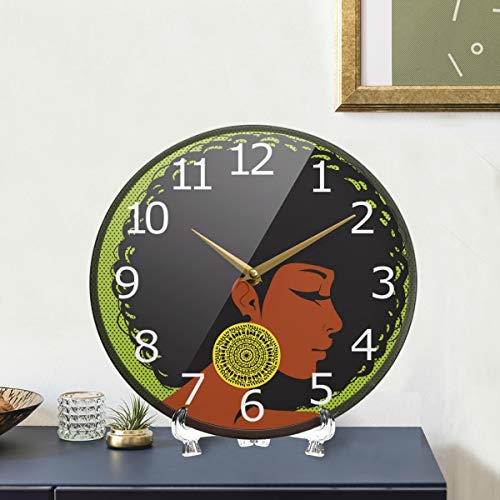 Alaza African Woman Acrylic Painted Silent Non-Ticking Round Wall Clock, 9.5 Inch Battery Operated Quiet Desk Clock Home Art Bedroom Living Dorm Room Office School Decor #TOP5