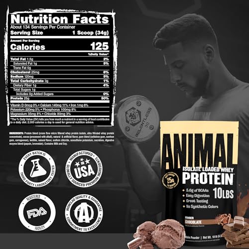Image of Animal Whey Isolate Protein Powder, 25G High Protein | Chocolate 10LB