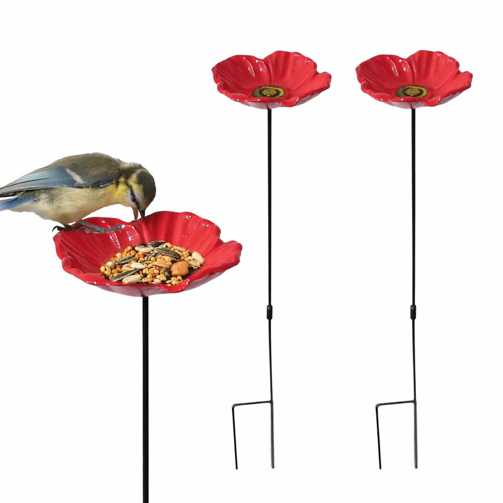DIVCHI Bird Feeders Free Standing Flower Birds Feeding Station | Garden | Outdoor | Pole | Decorative | Wild Bird | Seed | Nut | Water | Bowl | Bath | Dish (Pack of 2) (Yellow) — view 12