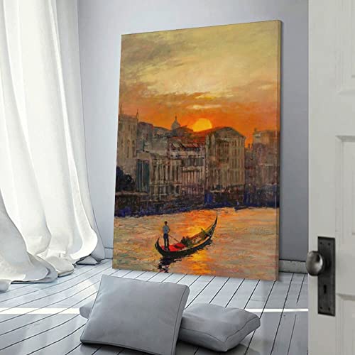 Abstract Oil Painting Art Poster Man Rowing Boat On River Art Print Wall Decor Canvas Wall Art Prints For Wall Decor Room Decor Bedroom Decor Gifts 24X36Inch(60X90Cm) Frame-Style #TOP2