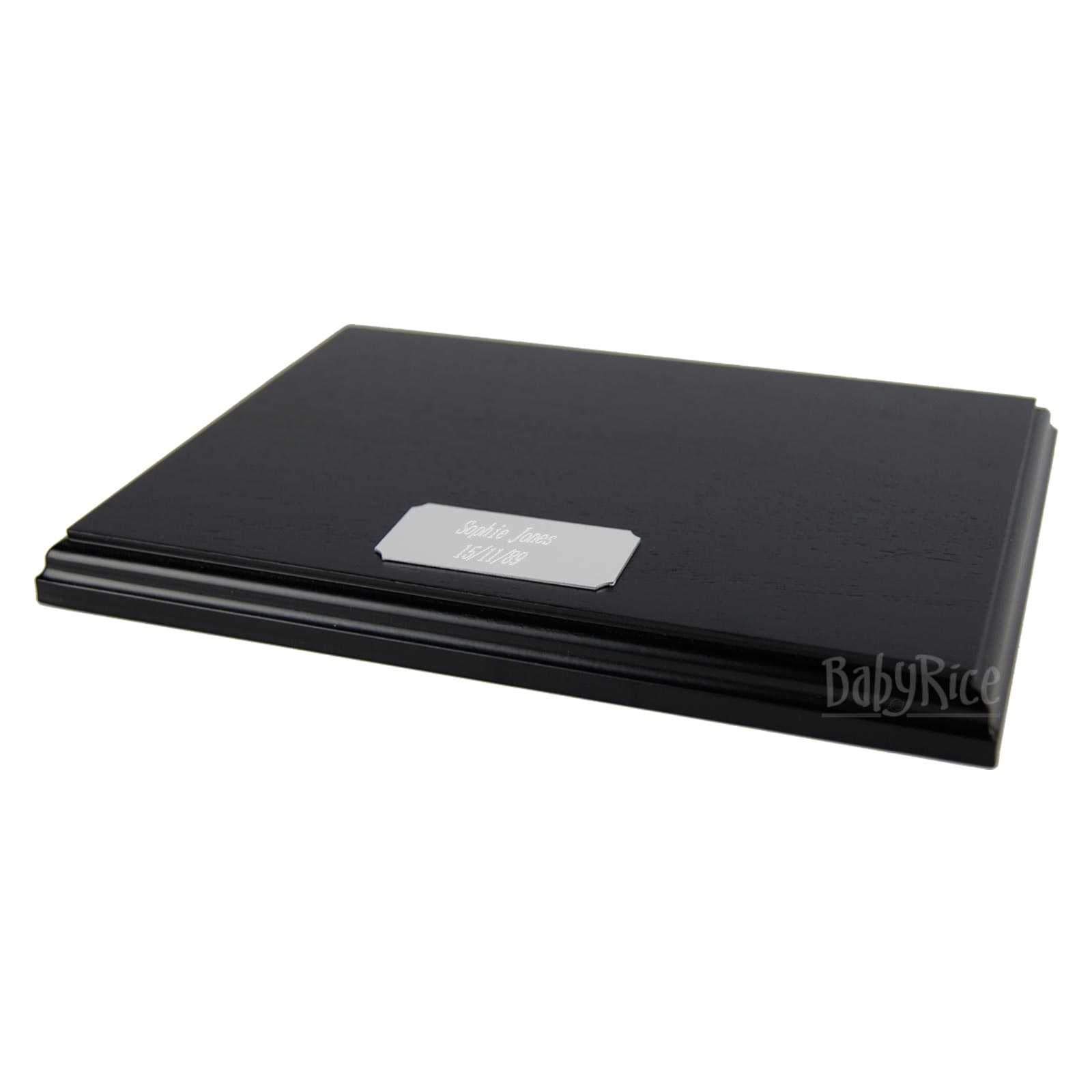 BabyRice Black Display Plinth Base 8x6” for Ornament, Trophy, Award, Casts with Engraved Silver Plaque