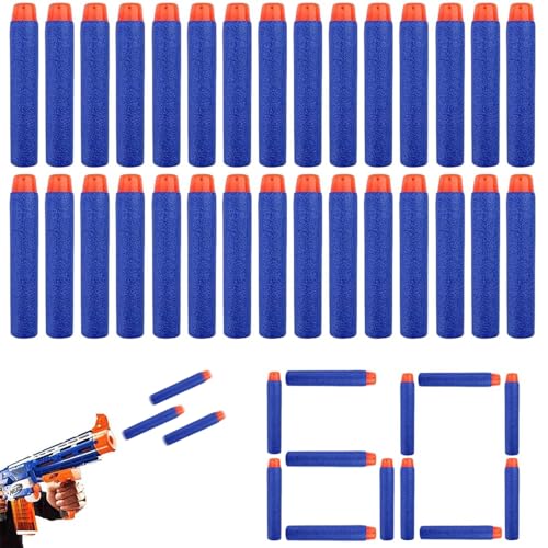 Quesuc 60 Pièces Balle Nerf Fléchettes En Mousse Elite À Tête Plate, Accessoires Pour Série Nerf N-Strike, Pour Enfants, Extérieur Et Famille