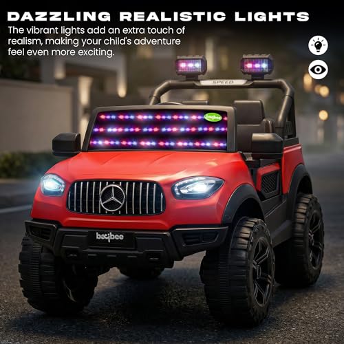Image of Baybee BeastX Battery Operated Jeep for Kids with Parental Control | Baby Ride On Electric Car with RGB Lights, Music & Swing Mode | Rechargeable Battery Car for Kids 2 to 6 Years (Red)