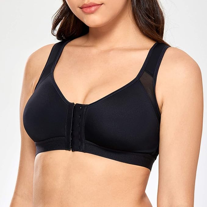 Image of Women's Full Coverage Front Closure Posture Corrector Wire Free Back Support Posture Bra. (38 A, BLACK)