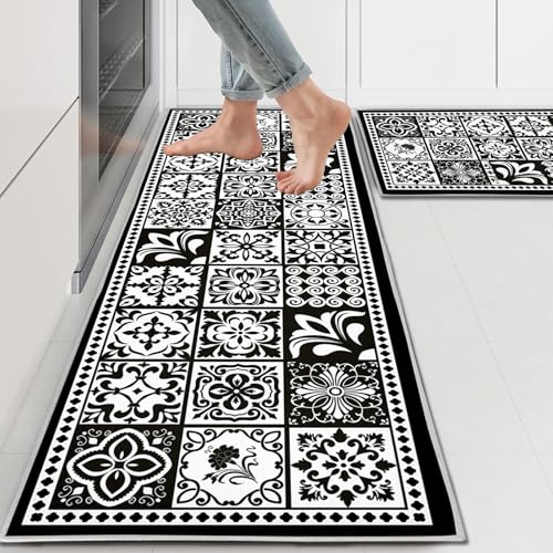 2 Pieces Non Slip Kitchen Mat Set, Washable Kitchen Floor Mat For Kitchen, Entryway, Hallway Runner Set Washable Runners (B06, 40x120cm+40x60cm)