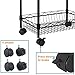 YOHKOH 3-Tier Metal Rolling Utility Cart, Storage Trolley Cart with Mesh Baskets and Lockable Wheels for Bathroom Kitchen Office Black (Black1)