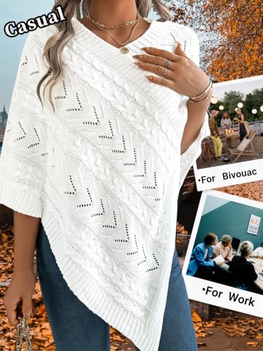 Women Knit Poncho Sweater, Irregular Hallow Out Cape Top Casual Fashion, Lightweight Knitted Shawl Wraps Fall Winter4
