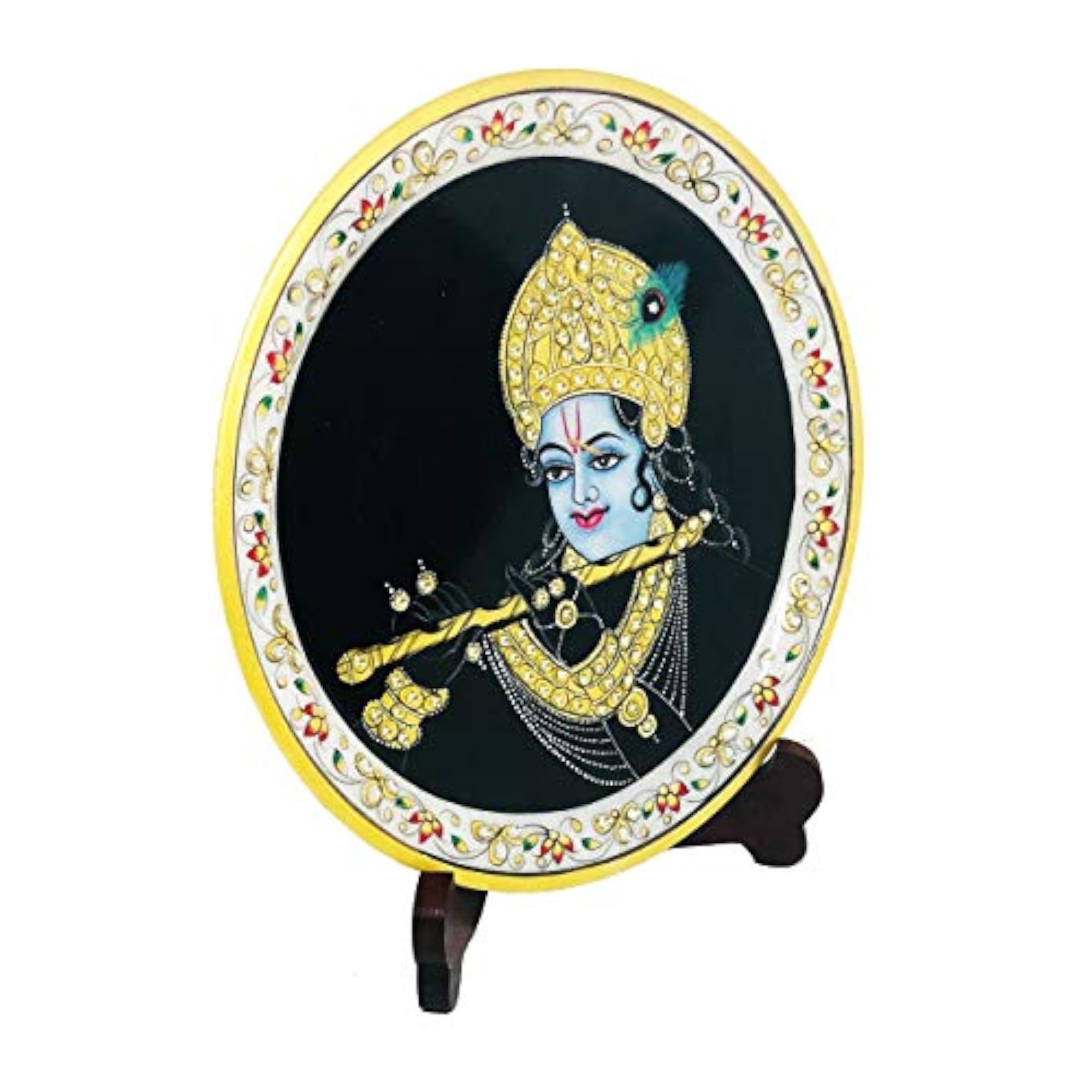 Handcrafted Decorative Meenakari Work Lord Krishna Marble Plate