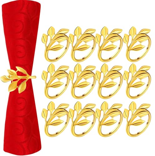 Viojrlly 12 Piezas Anillos para Servilletas Navidad Dorados, Elegantes Servilleteros para Decoración de Mesa de Cena para Boda, Bautizo, Comunión, Graduación, Cumpleaños, Navidad, Banquete, Cumpleaños