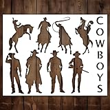 Cowboys Stencil | Reusable Western Cowboy Silhouette Stencils for Painting on Wood, Glass, Wall, Rock, Fabric, Walls, Canvas, Glassware | Cowboy Stencil Template 8.5'x 11'