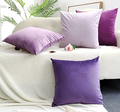 Mekajus Purple Throw Pillow Covers 18X18 Set Of 4 Velvet Soft Square Pillow Cover Couch Pillow Covers Case Pillowcase For Patio Sofa Bed Bedding Living Room (Purple) #TOP6