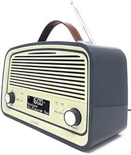 Denver DAB-38 Retro DAB/DAB+ Digital & FM Portable Radio Alarm Clock - Battery/Mains Powered with 2.4 Inch Display - Gloss Grey