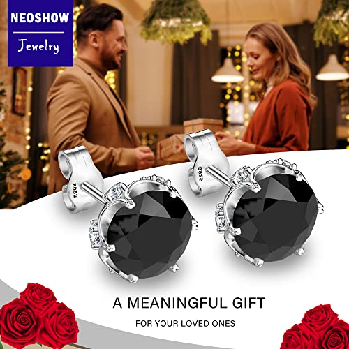 Neoshow 18K White Gold Plated Round Cubic Zirconia Simulated Diamond Stud Earrings Solid Sterling Silver Post 6 Prong Sparkly Cz Studs Earrings For Women Men (6Mm, Black) #TOP3
