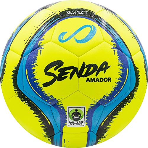 Senda Amador Training Soccer Ball, Fair Trade Certified, Yellow/Light Blue, Size 4 (Ages 8-12)