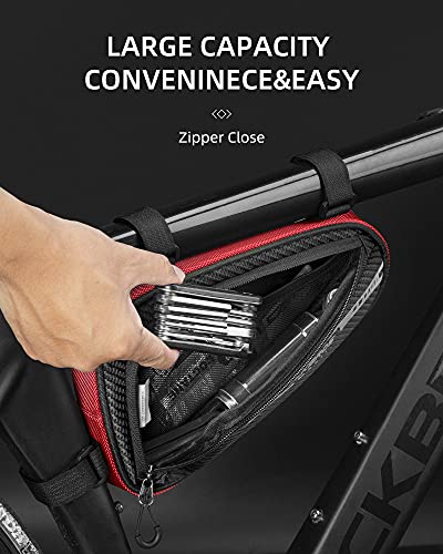 Image of ROCKBROS Bike Frame Bag 1.2L Bicycle Triangle Storage Pouch Cycling Pack | Reflective Trim Bag for Night Safety Bike Accessories with 3 straps leg-friendly design for Road, Mountain and Commute Bikes