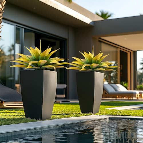 Image of Ttranewsoo Artificial Plants Outdoor Faux Plant,28 inch Artificial Agave Faux Hostas Outdoor Uv Resistant Artificial Plants Indoor Fake Plant Artificial Agave Plant Indoor 2Pack, Yellow