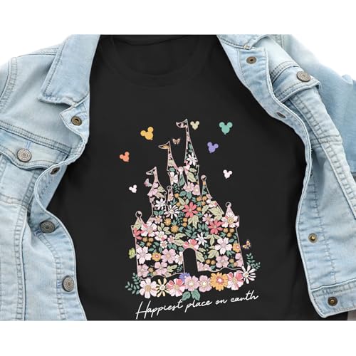Image of Floral Castle Shirts for Girls Graphic Cute Tshirt Kids Toddler Flower Holiday Shirt Vacation Trip Tee Tops
