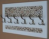  KOMA Garderobenleiste 70 x 40cm Landhausstill Vintage 6 Kleiderhaken Holz Scheiben Loft